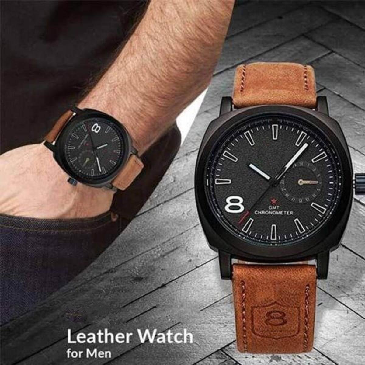 Brown Leather Strap Analog Watch for Men