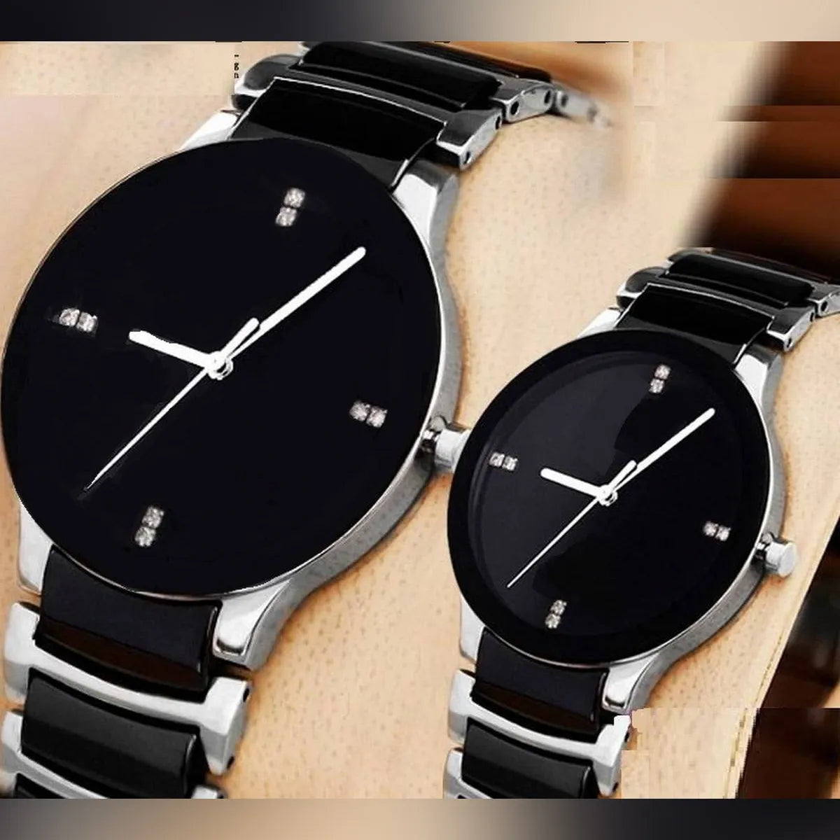 2pcs High Quality Silver Black Couple Watch