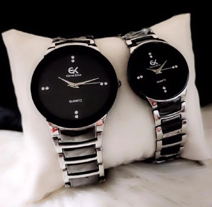 2pcs High Quality Silver Black Couple Watch