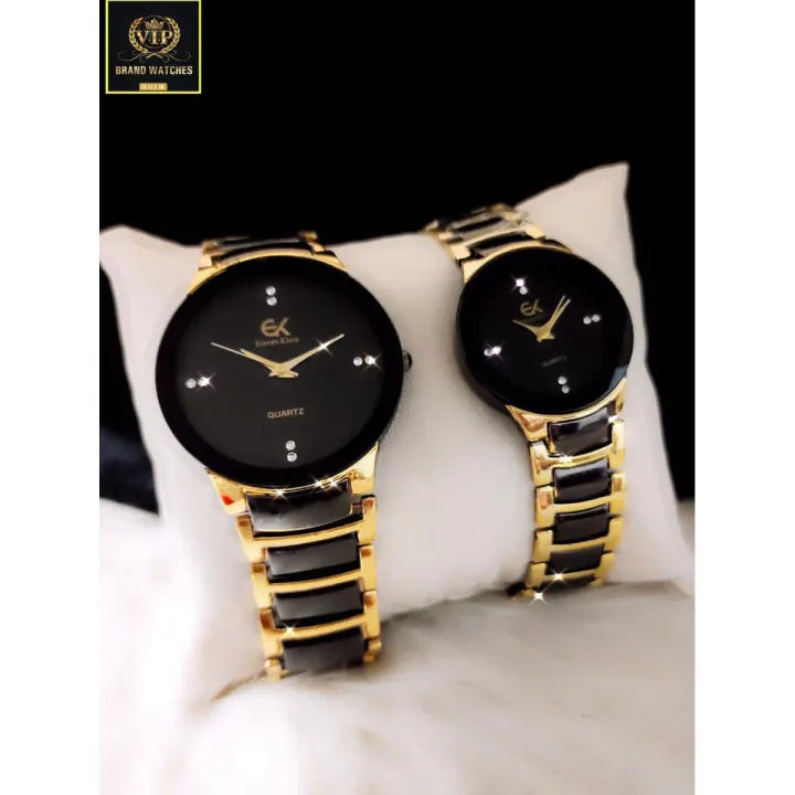 2pcs Golden Black High Quality Couple Watch